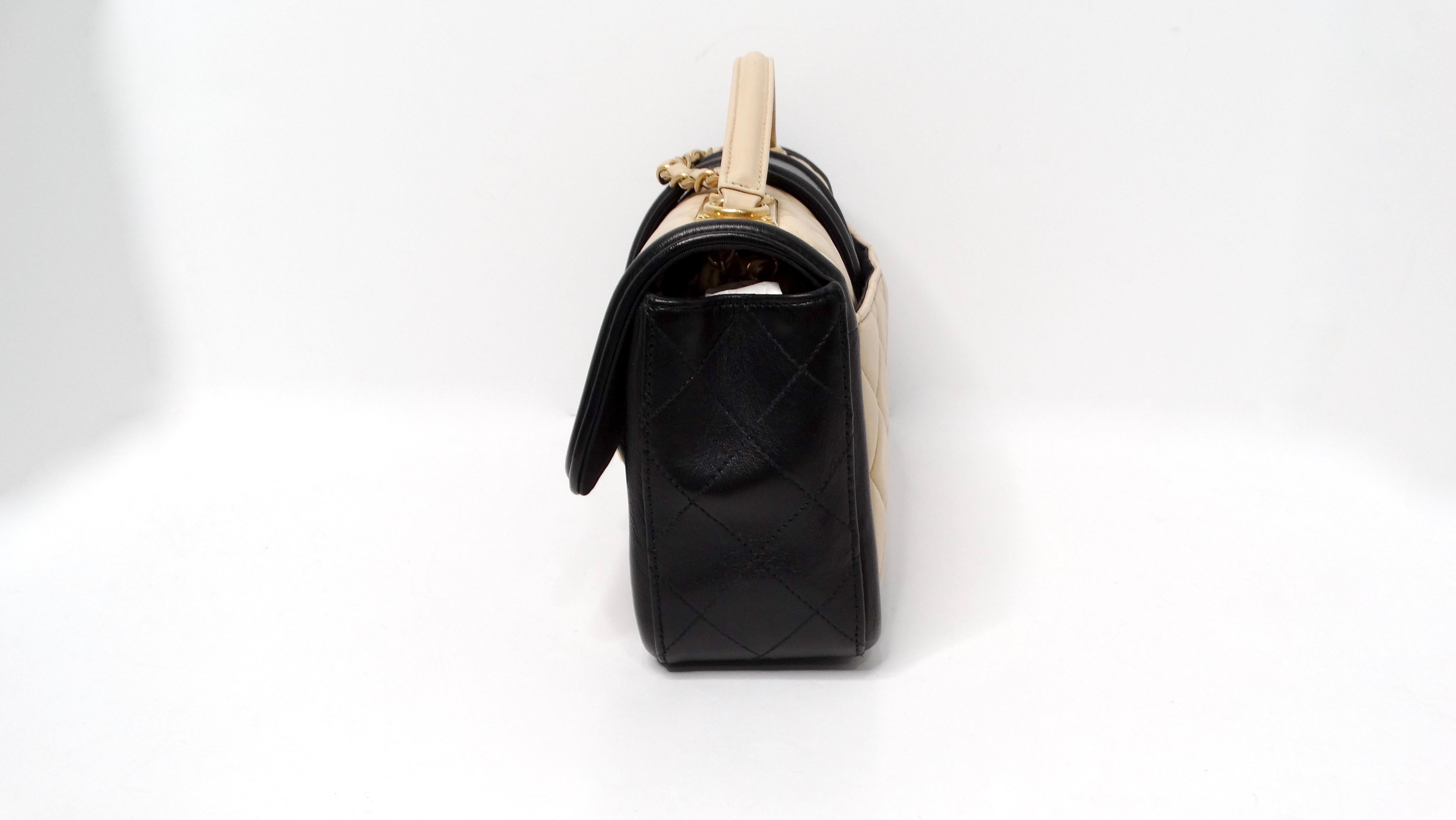 2014 Chanel Elegant CC Tan & Schwarze gesteppte Lammfell-Klappentasche mit Klappe im Angebot 1