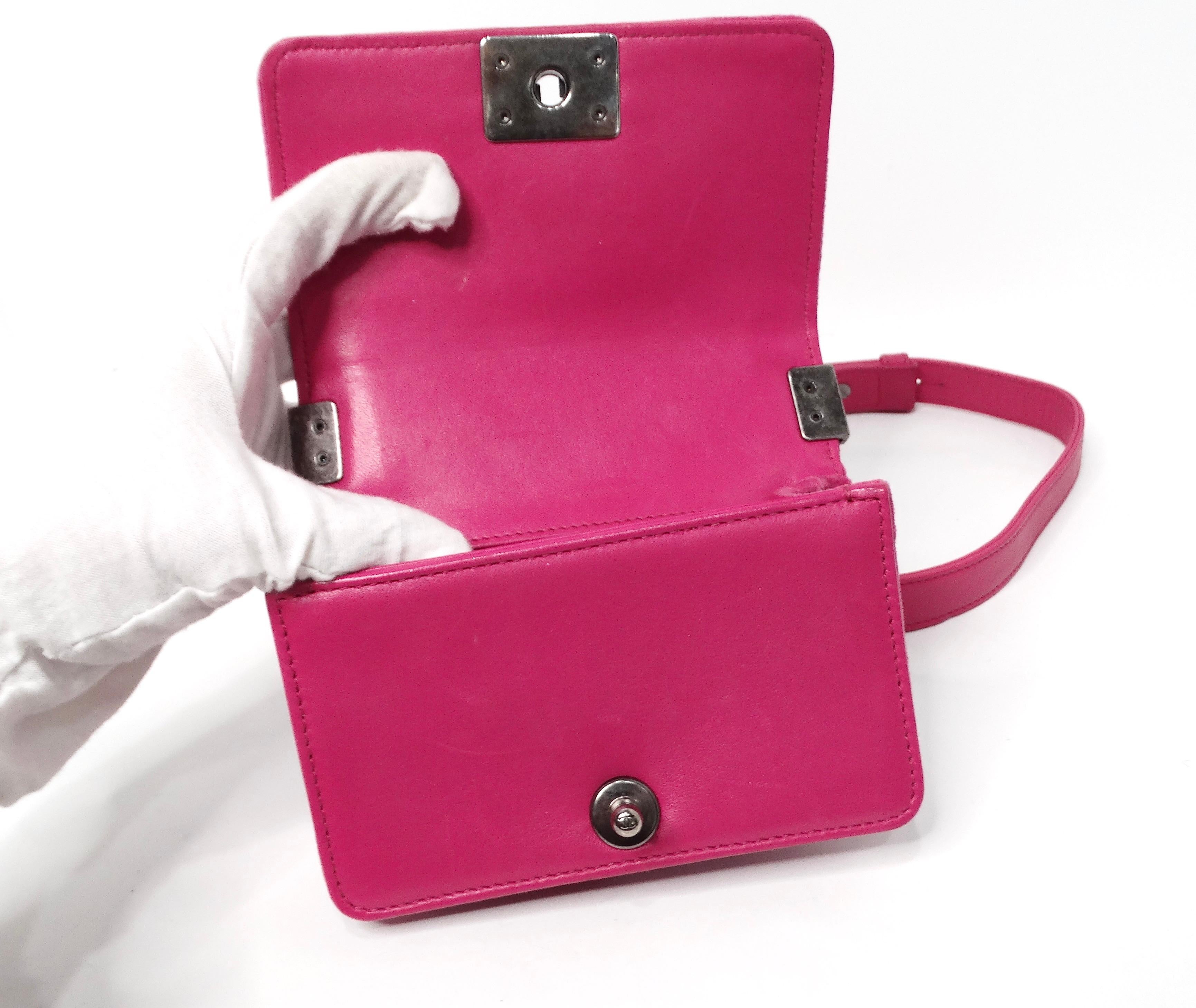 2014 Chanel Fuchsia Mini Velvet Boy Bag With Ruthenium Hardware For Sale 5