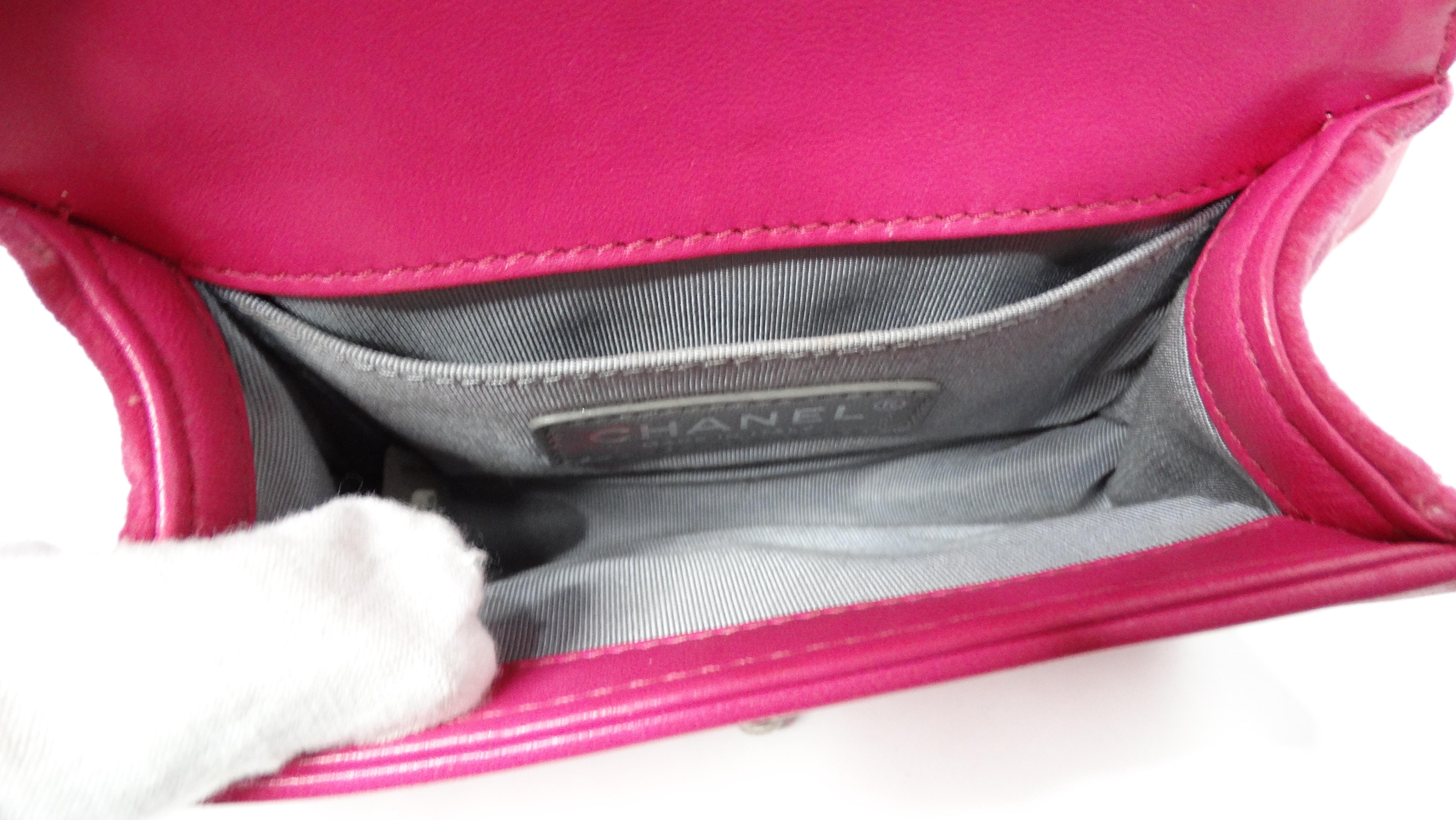2014 Chanel Fuchsia Mini Velvet Boy Bag With Ruthenium Hardware For Sale 6