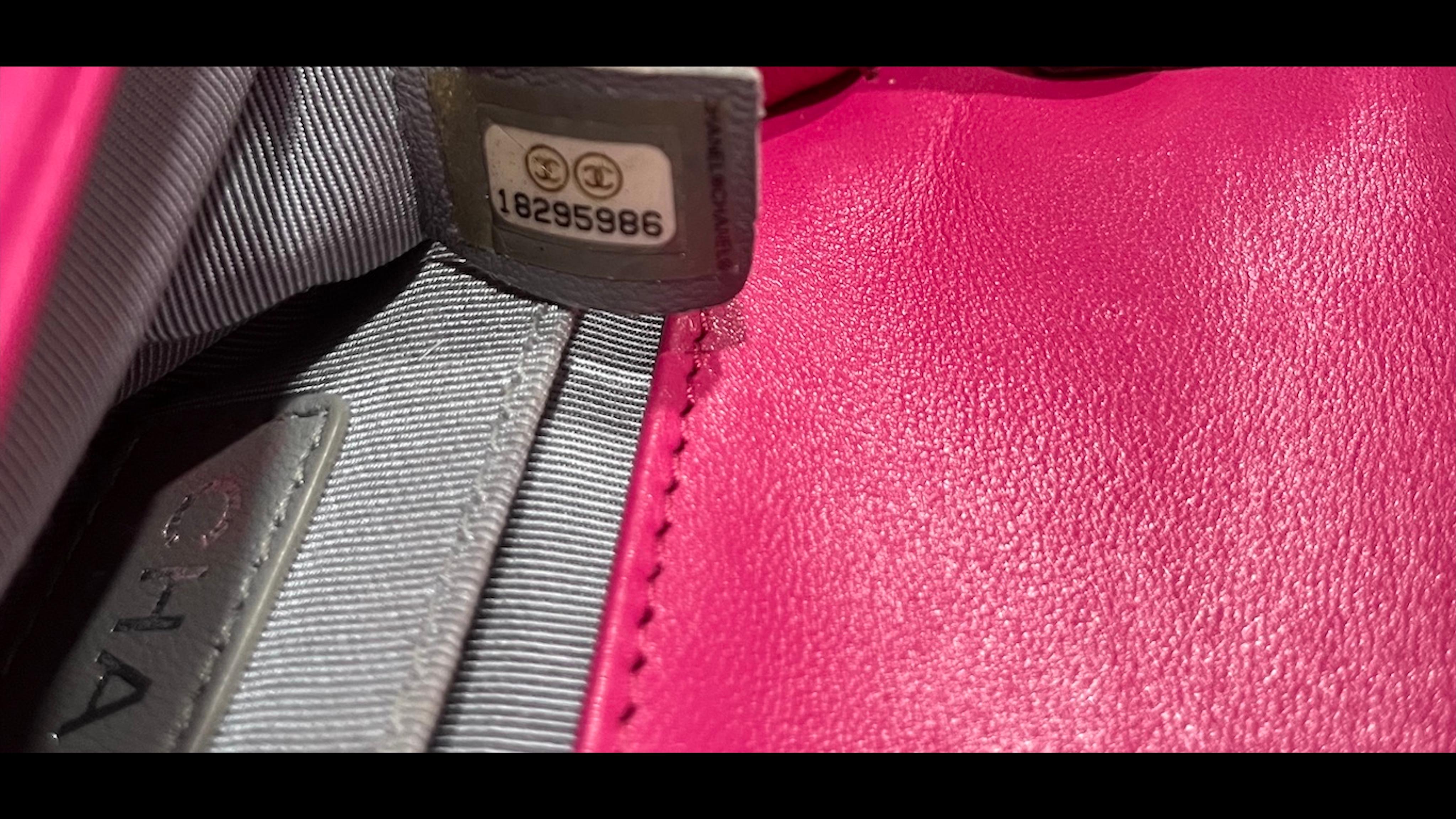 2014 Chanel Fuchsia Mini Velvet Boy Bag With Ruthenium Hardware For Sale 7