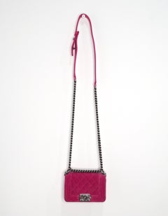 2014 Chanel Fuchsia Mini Velvet Boy Bag With Ruthenium Hardware
