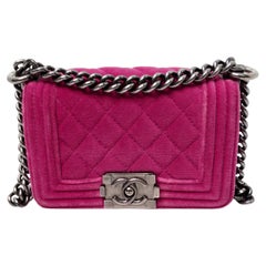 2014 Chanel Fuchsia Mini Velvet Boy Bag With Ruthenium Hardware
