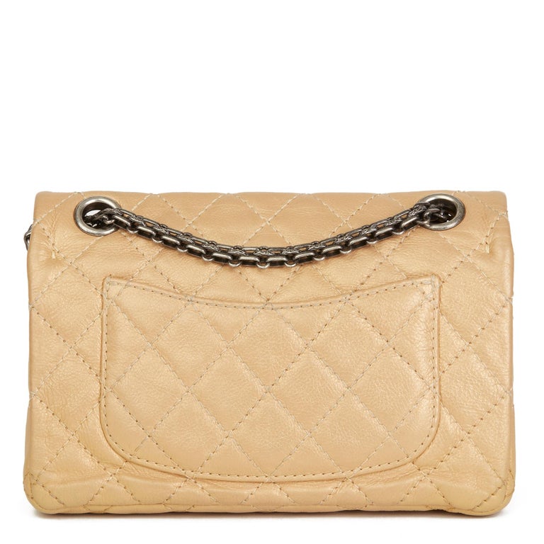 2014 Chanel Gold Aged Metallic Calfskin Charms 2.55 Reissue 224 Double