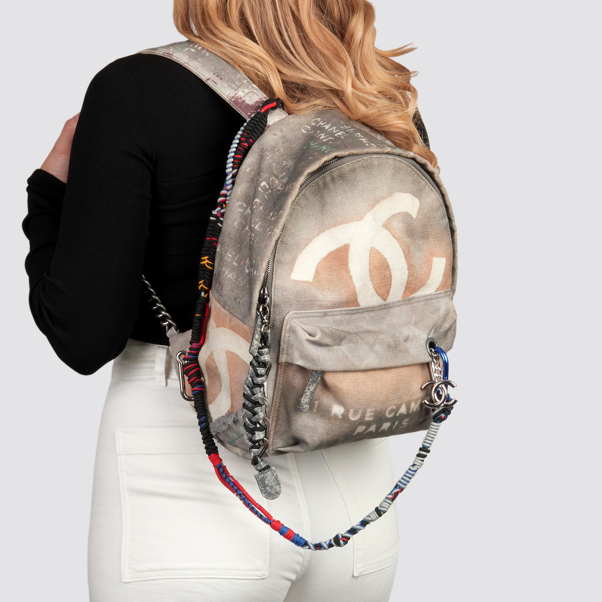 2014 Chanel Grey Painted Canvas Medium Graffiti Backpack 6