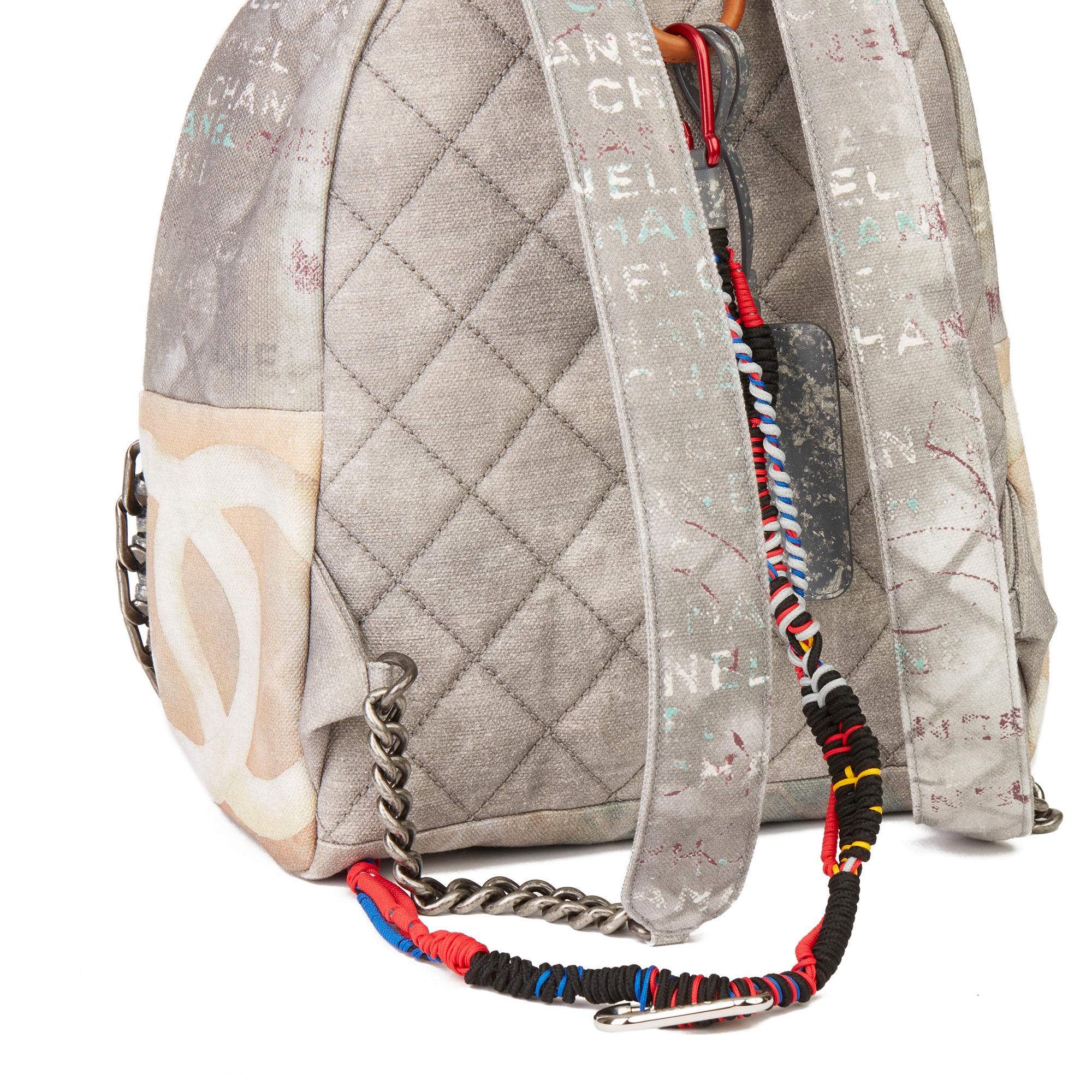 Women's 2014 Chanel Grey Painted Canvas Medium Graffiti Backpack