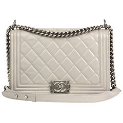 Used 2014 Chanel Grey Quilted Lambskin New Medium Le Boy