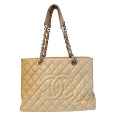 2014 Chanel GST Tote sac à bandoulière en cuir caviar beige