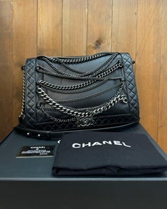 Unused 2014 CHANEL Limited Edition XL Enchained Boy Bag Black Lambskin Silver