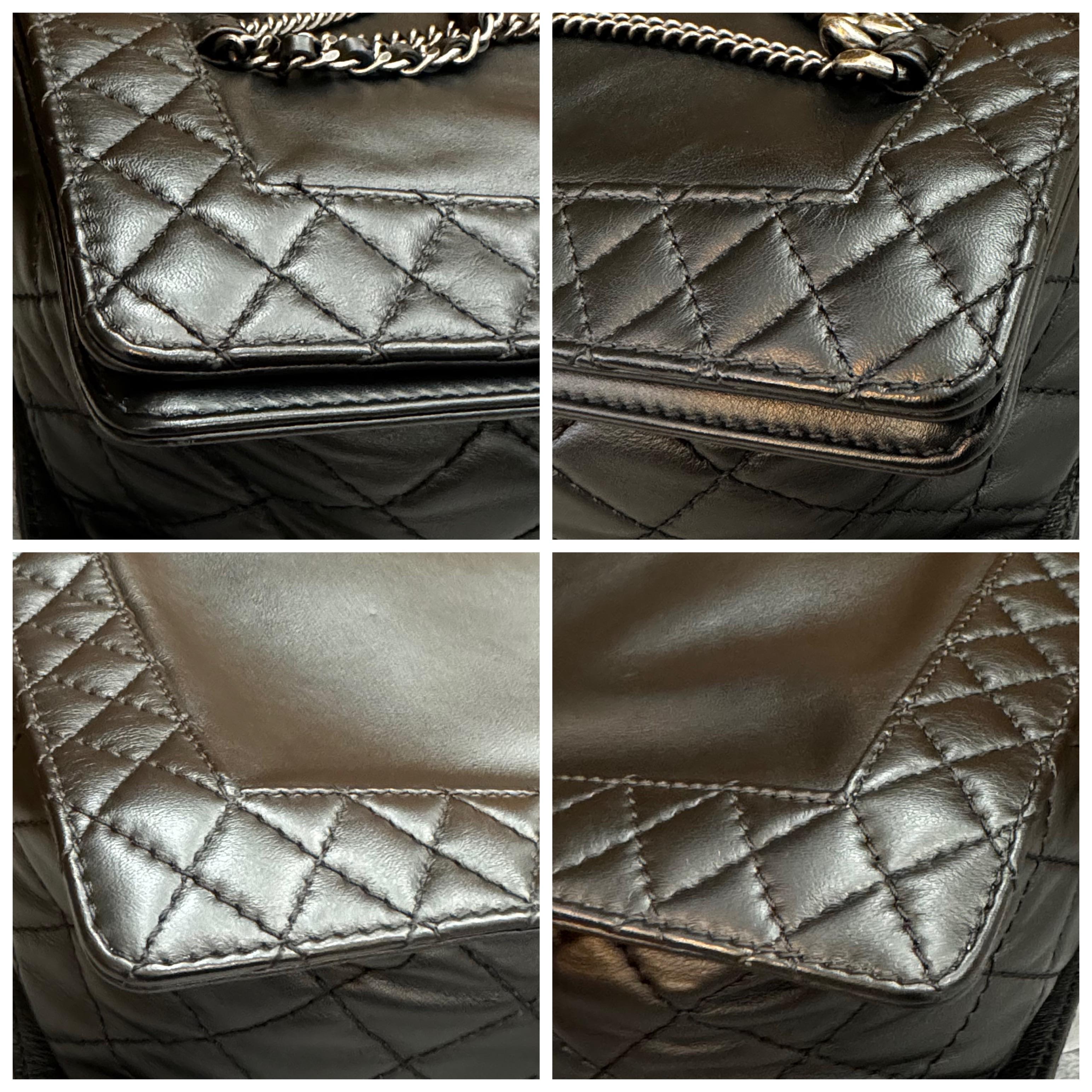 Unused 2014 CHANEL Limited Edition XL Enchained Boy Bag Black Lambskin Silver For Sale 5