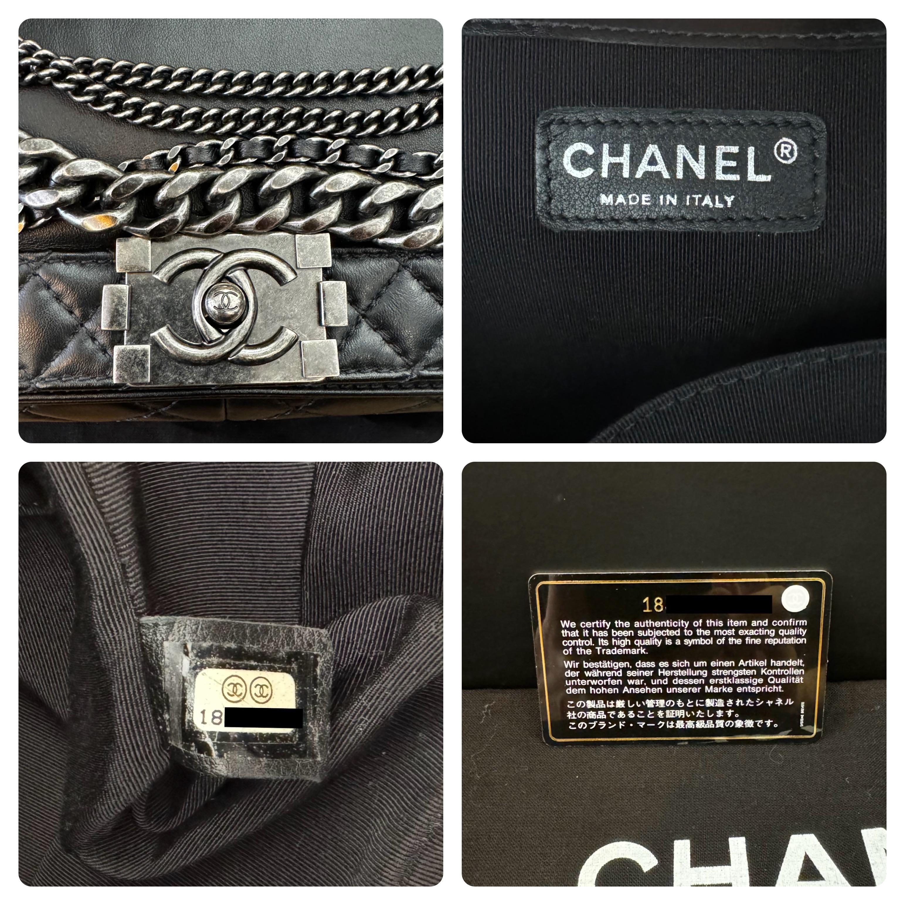 Unused 2014 CHANEL Limited Edition XL Enchained Boy Bag Black Lambskin Silver For Sale 6