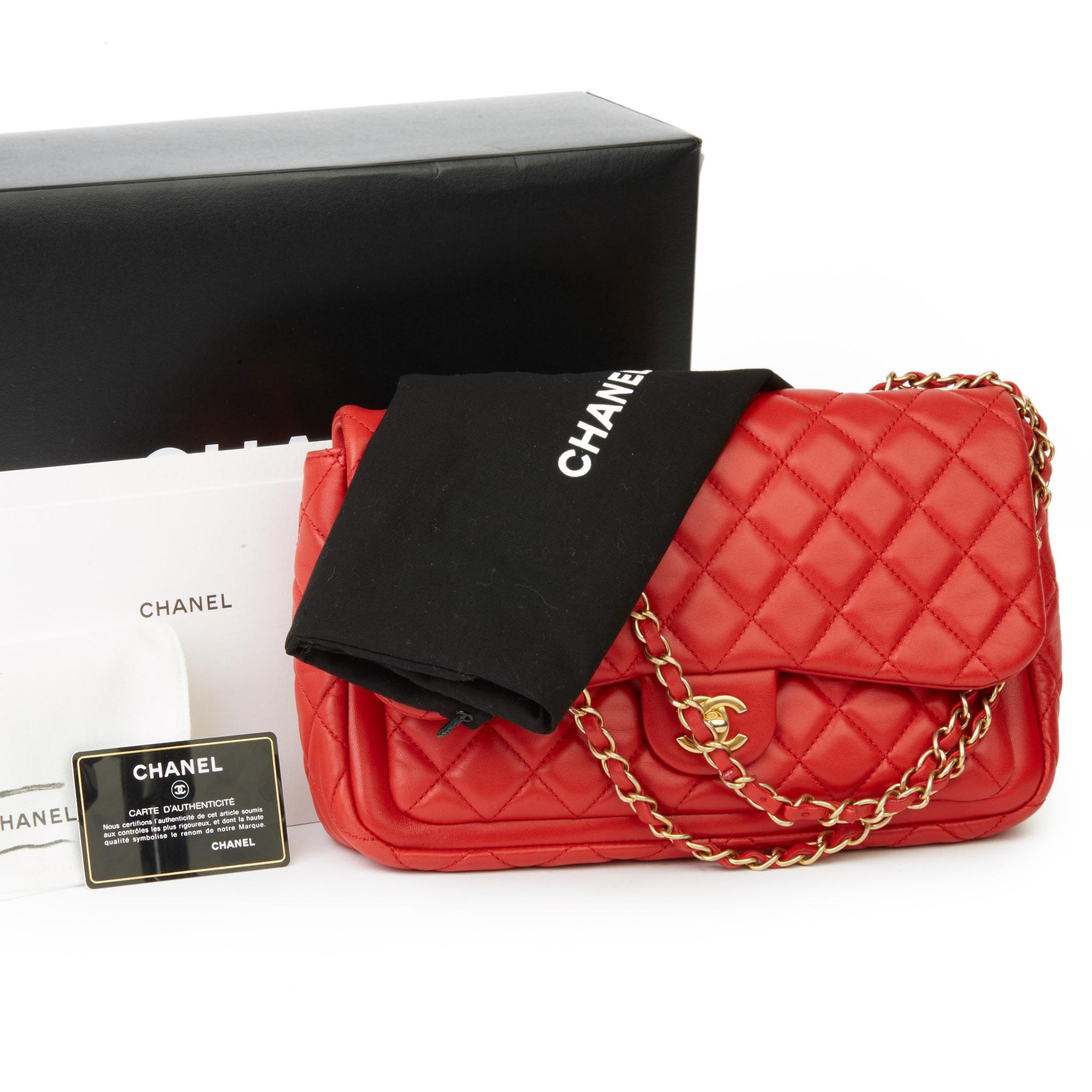 2014 Chanel Lipstick Red Quilted Lambskin Classic Single Flap Bag 7