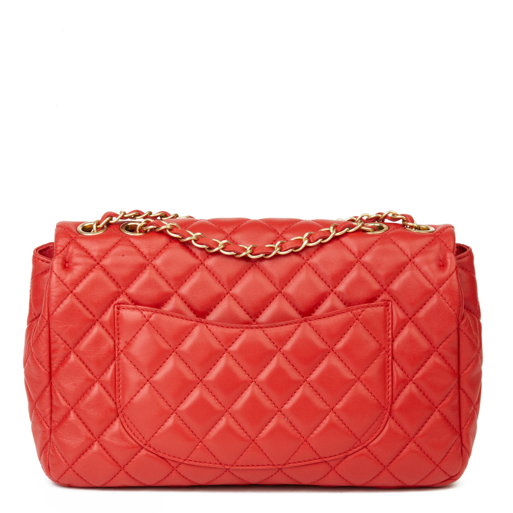 Women's 2014 Chanel Lipstick Red Quilted Lambskin Classic Single Flap Bag