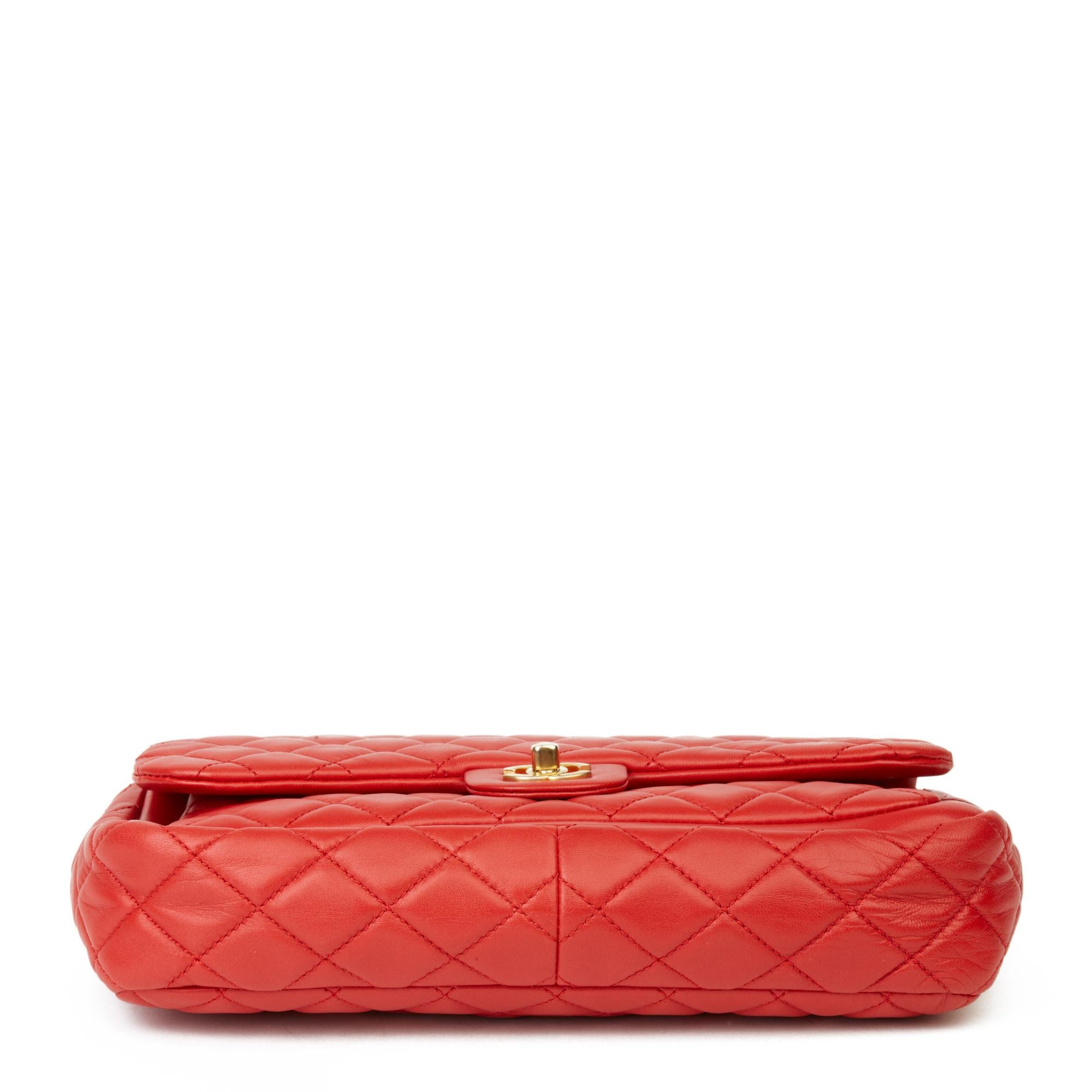 2014 Chanel Lipstick Red Quilted Lambskin Classic Single Flap Bag 1