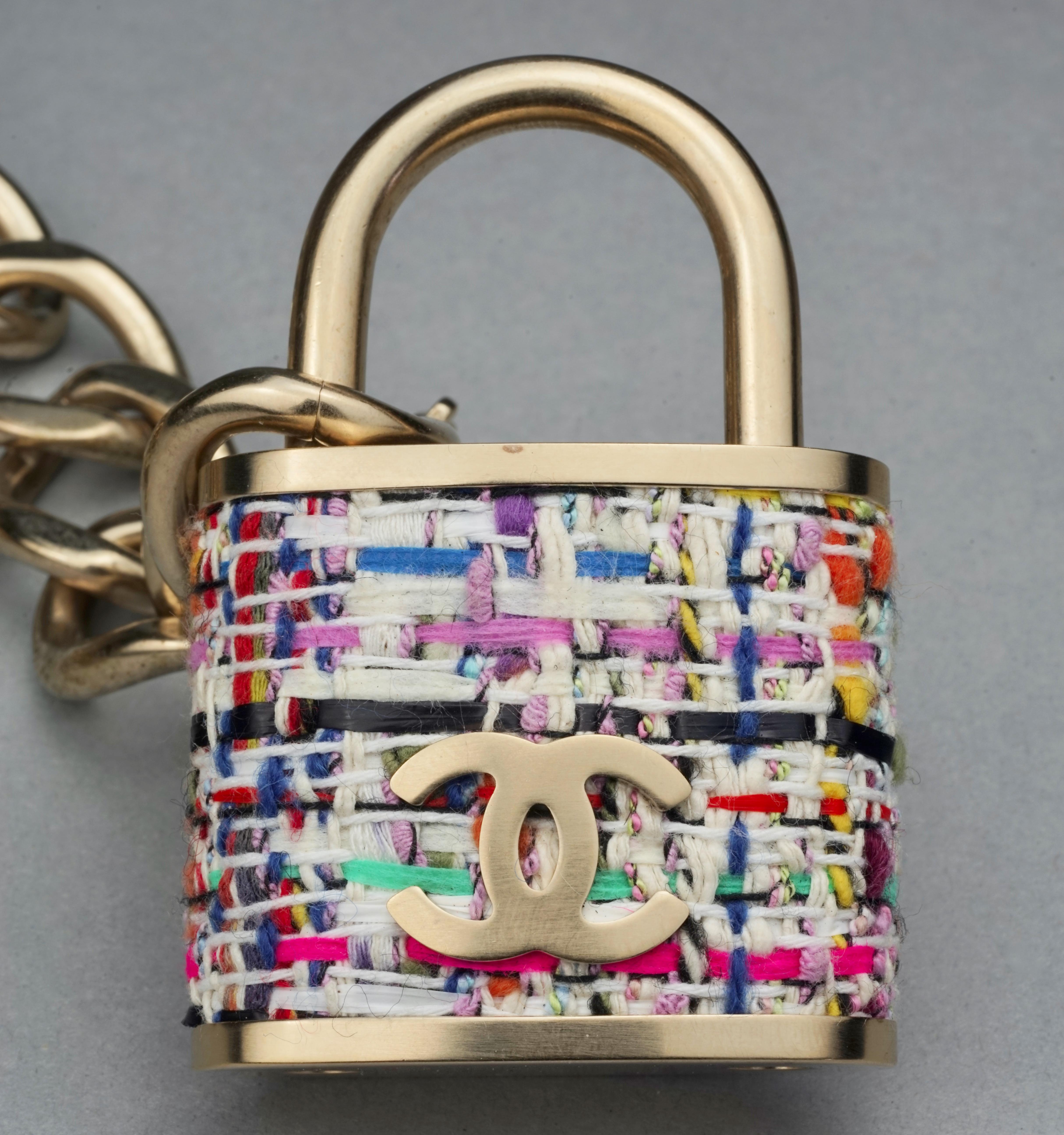 2014 CHANEL Logo Tweed Gold Padlock 