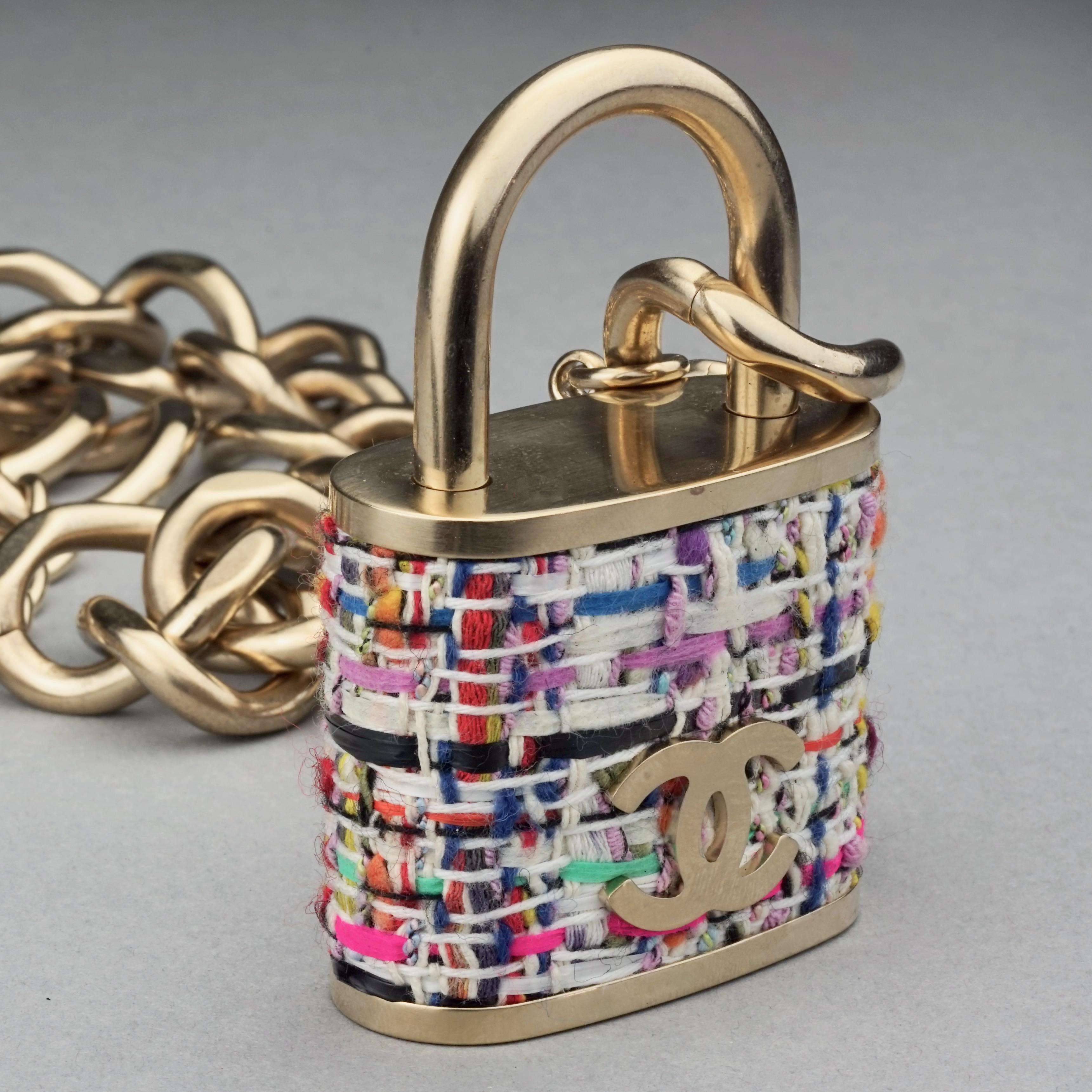 2014 CHANEL Logo Tweed Gold Padlock 