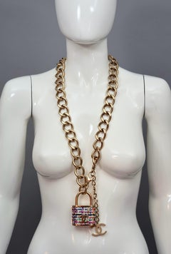 2014 CHANEL Logo Tweed Gold Padlock "Supermarket" Belt/ Necklace