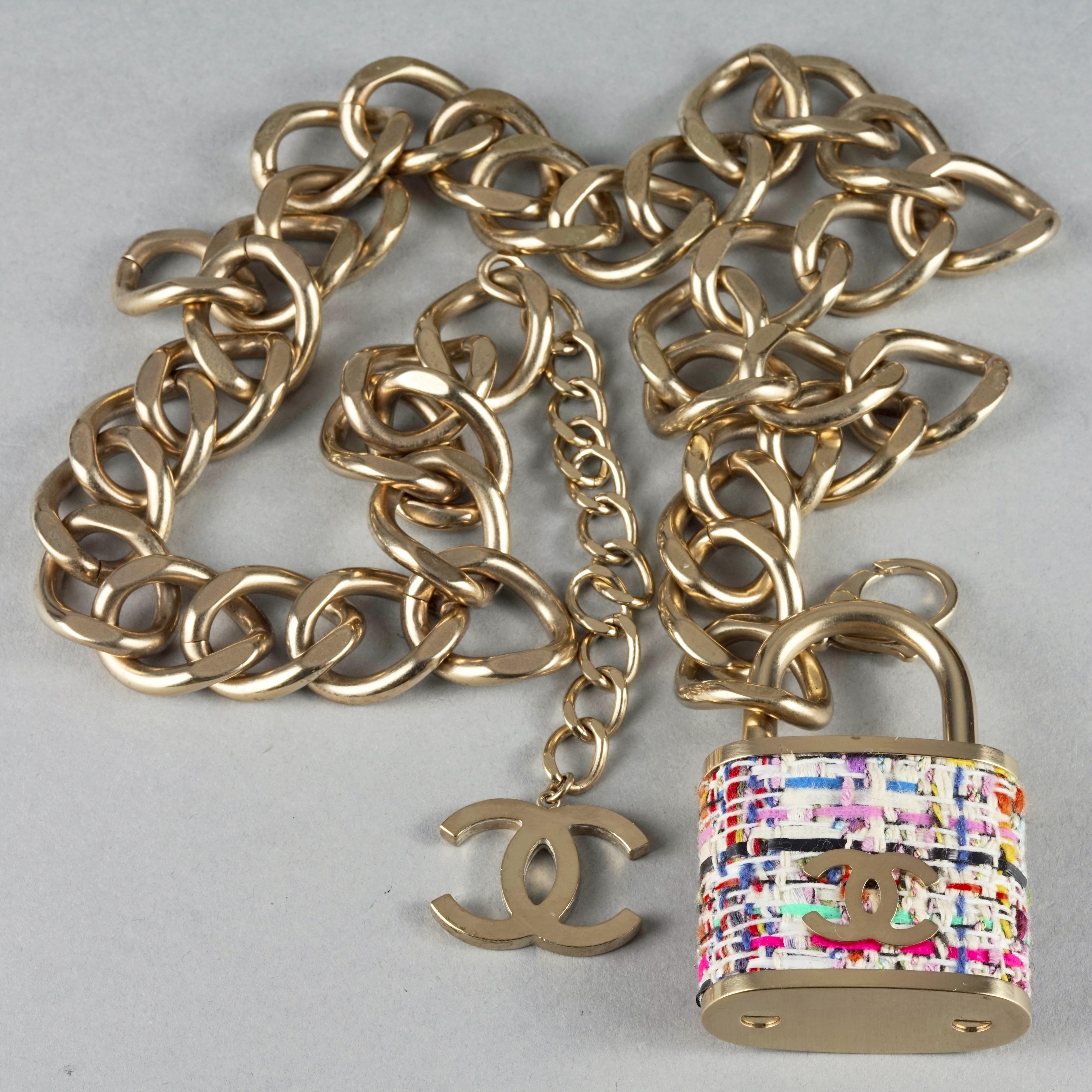 2014 CHANEL Logo Tweed Gold Padlock 