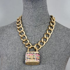 2014 CHANEL Logo Tweed Padlock "Supermarket" Gold Chain Belt/ Necklace
