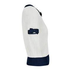 2014 Chanel Navy and White Contrast Ribbed Pullover Top