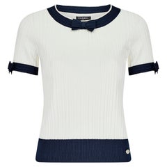 2014 Chanel Navy and White Contrast Ribbed Pullover Top