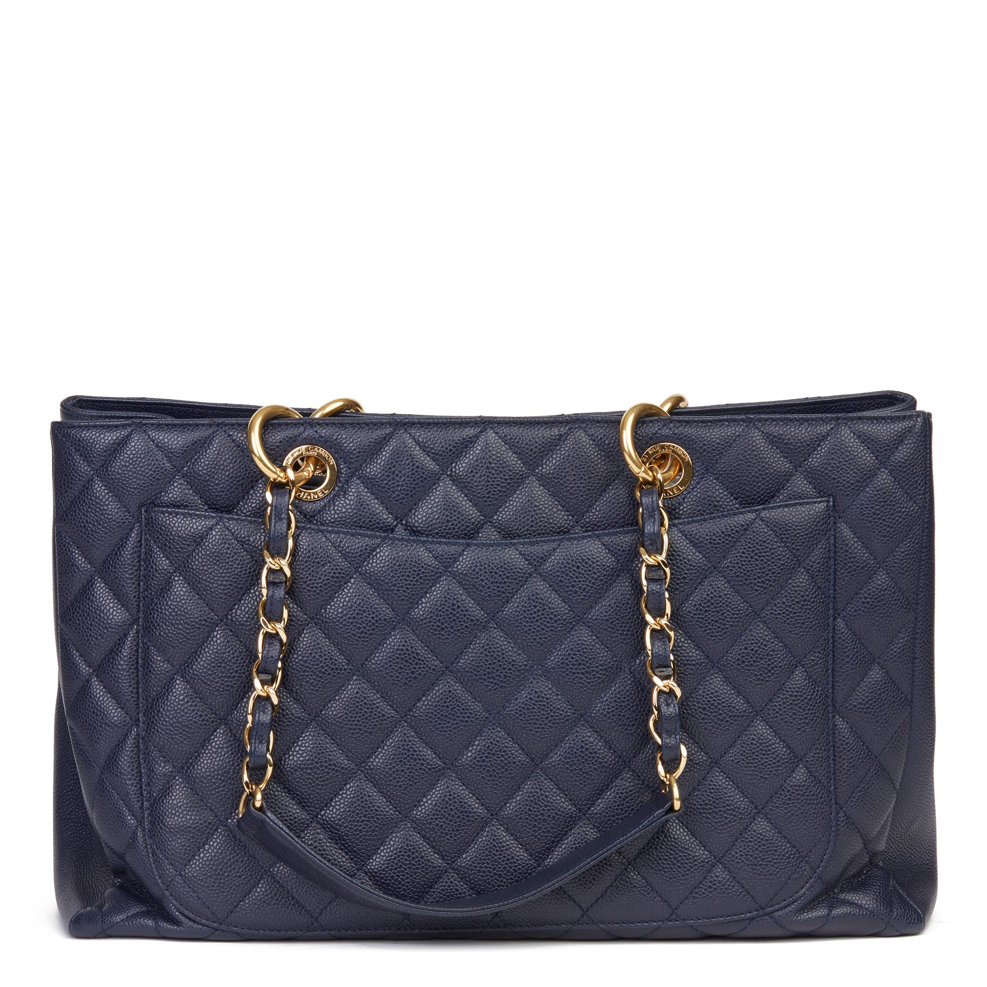 2014 Chanel Navy Quilted Caviar Leather Grand Shopping Tote XL GST In Excellent Condition In Bishop's Stortford, Hertfordshire