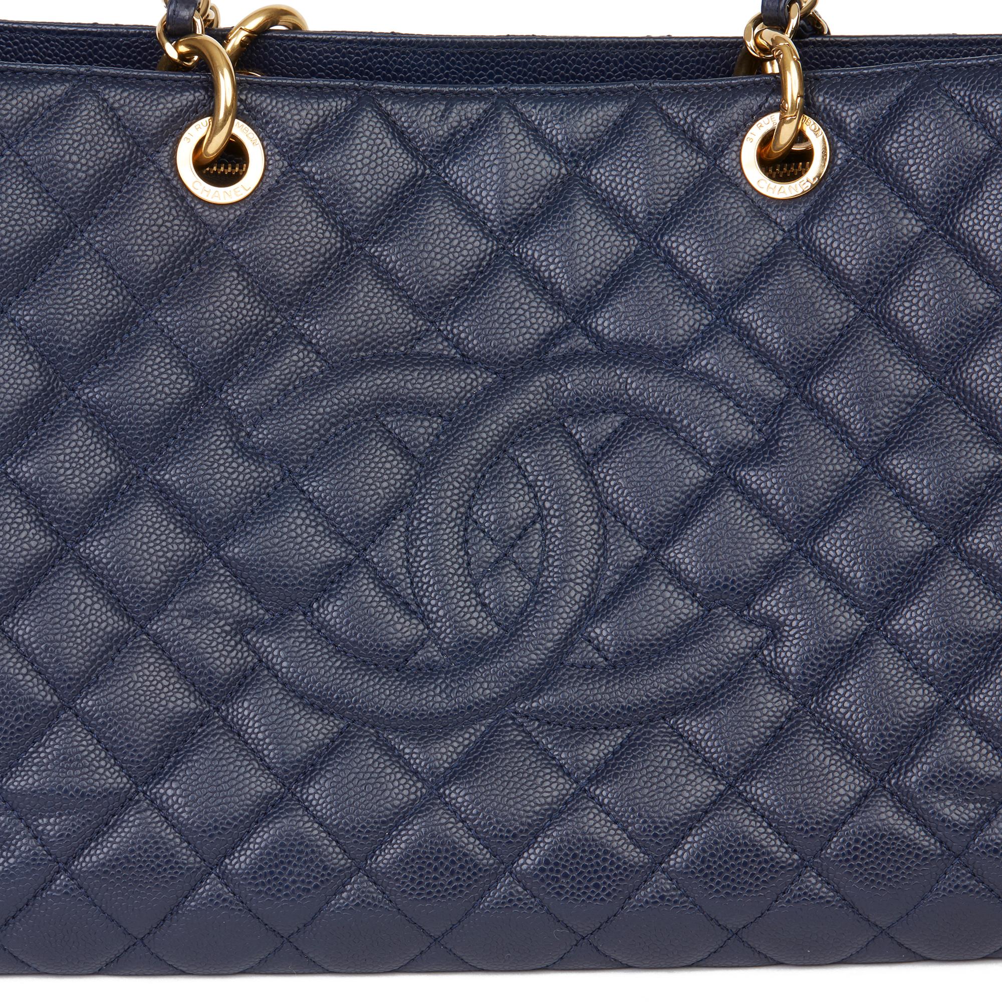 2014 Chanel Navy Quilted Caviar Leather Grand Shopping Tote XL GST 1