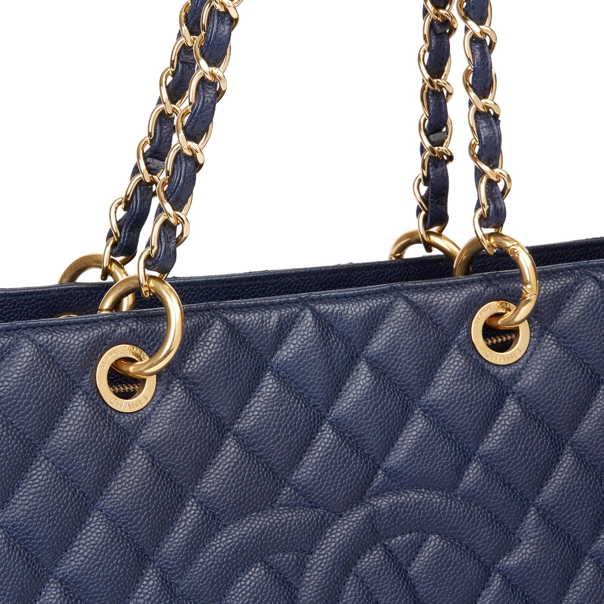 2014 Chanel Navy Quilted Caviar Leather Grand Shopping Tote XL GST 2