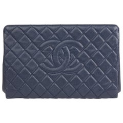 2014 Chanel Navy Quilted Caviar Leather Timeless Frame Clutch