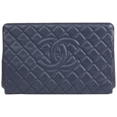 2014 Chanel Navy Quilted Caviar Leather Timeless Frame Clutch 