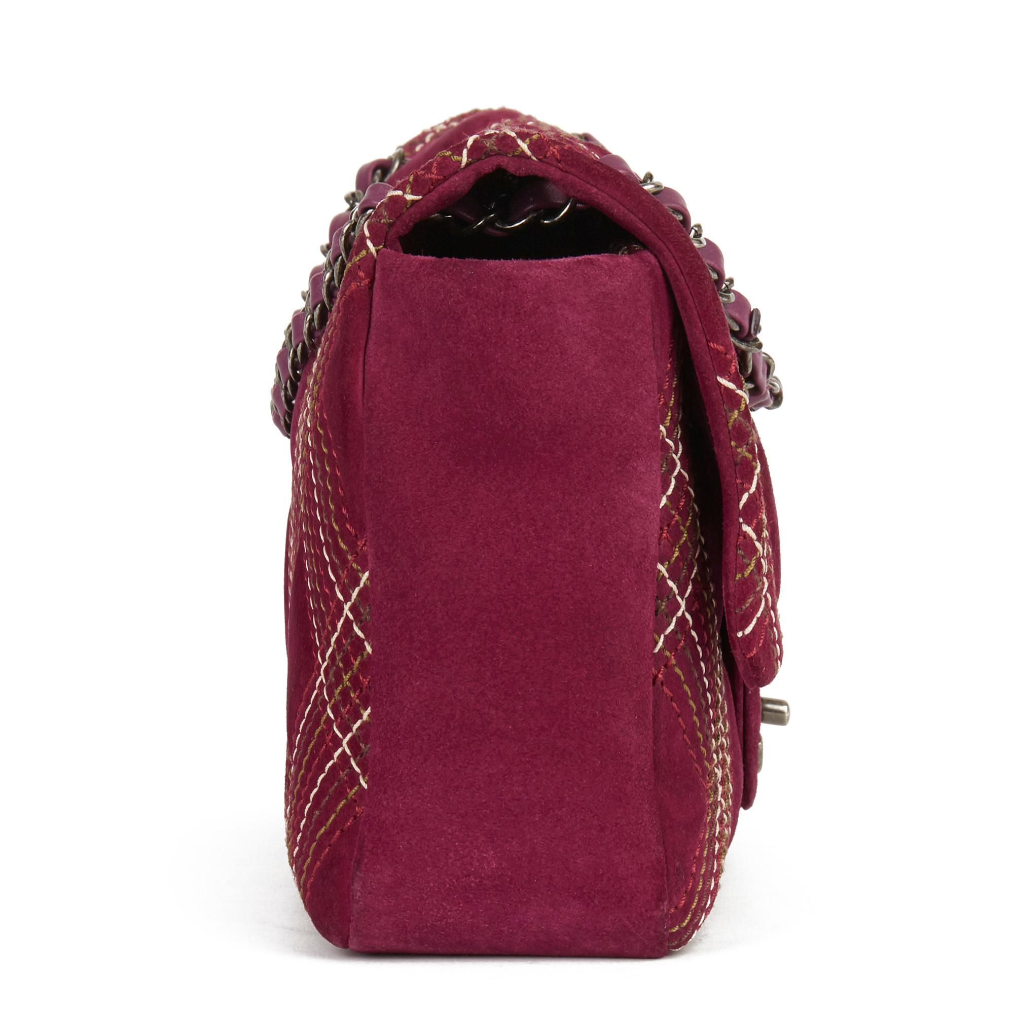 Red 2014 Chanel Purple Heavy-Stitch Quilted Velvet Classic Single Flap Bag