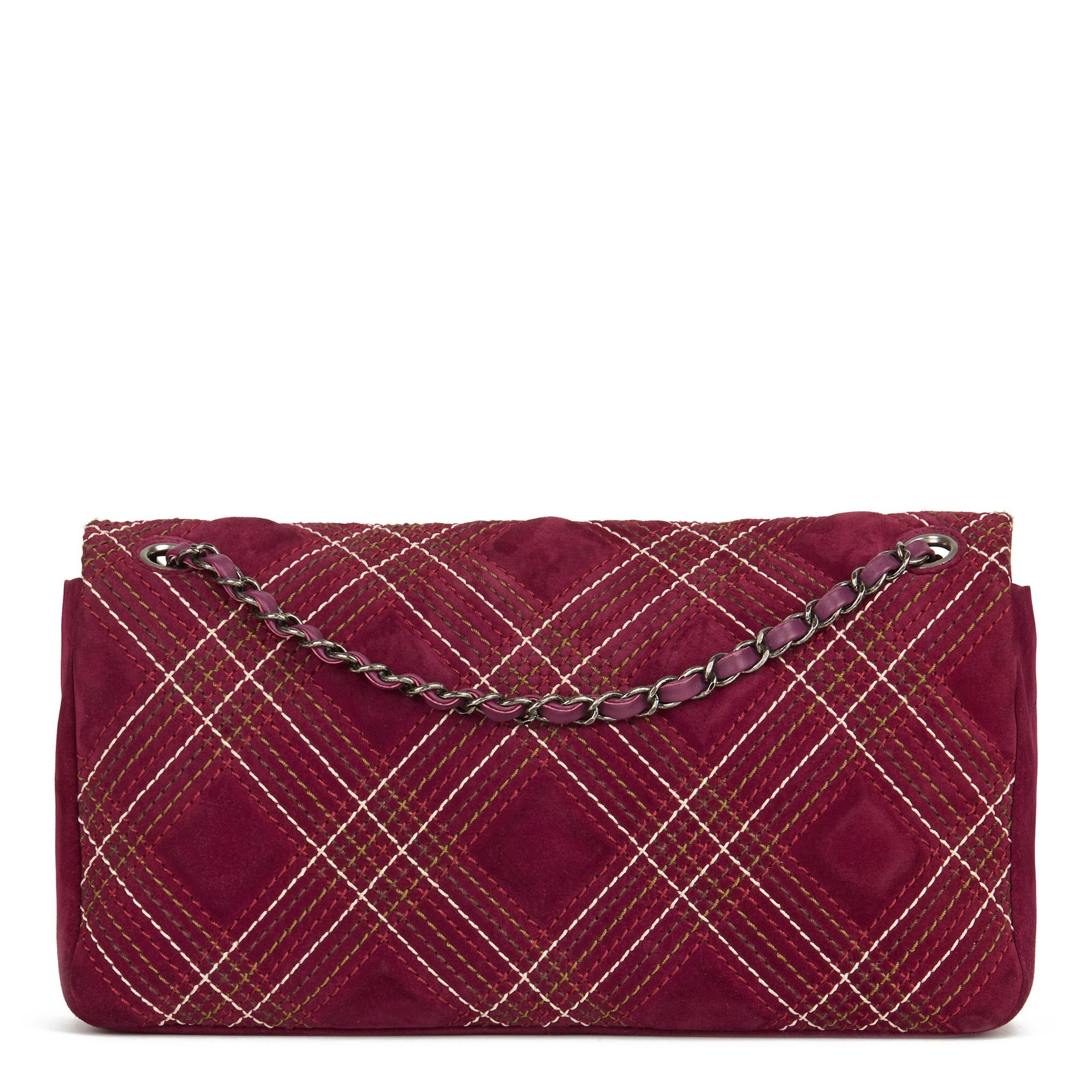 Women's 2014 Chanel Purple Heavy-Stitch Quilted Velvet Classic Single Flap Bag