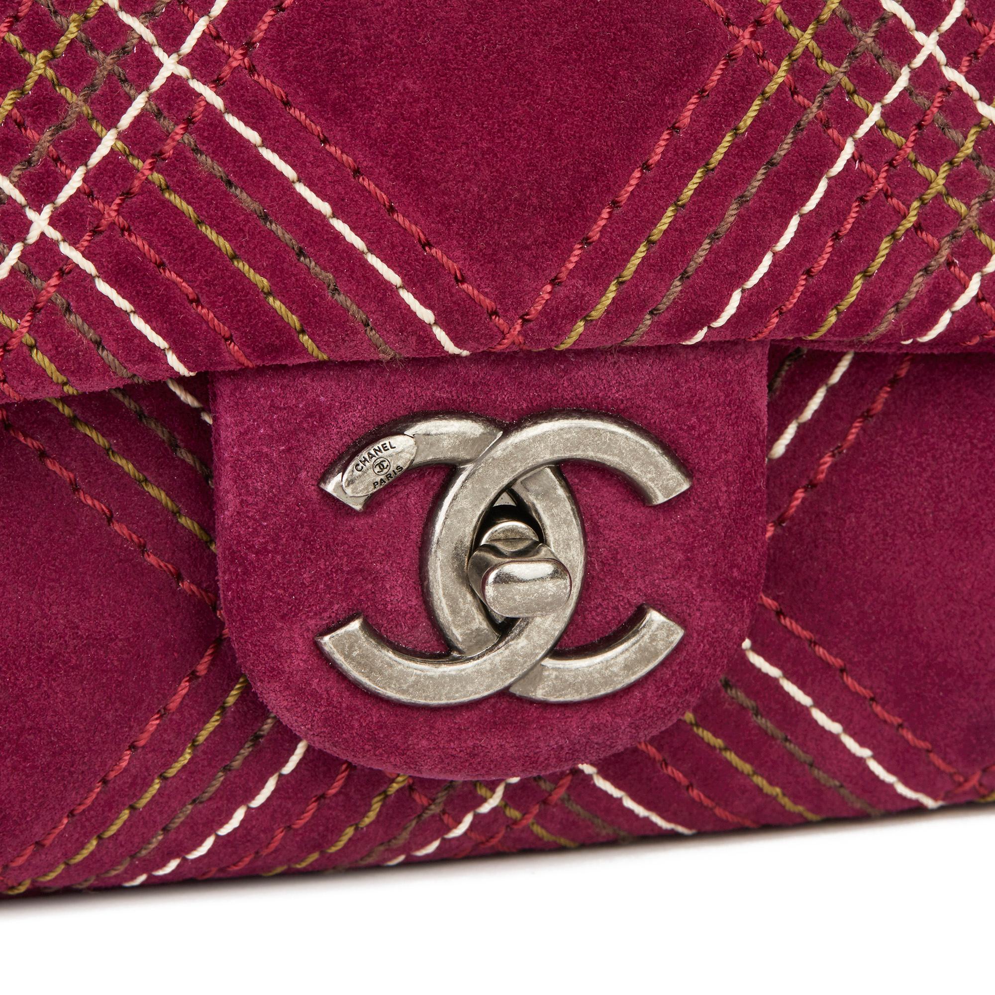 2014 Chanel Purple Heavy-Stitch Quilted Velvet Classic Single Flap Bag 2