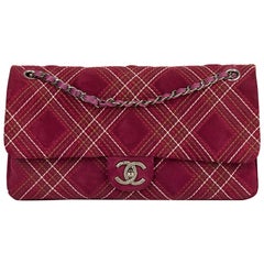 2014 Chanel Purple Heavy-Stitch Quilted Velvet Classic Single Flap Bag