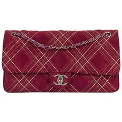 2014 Chanel Purple Heavy-Stitch Quilted Velvet Classic Single Flap Bag