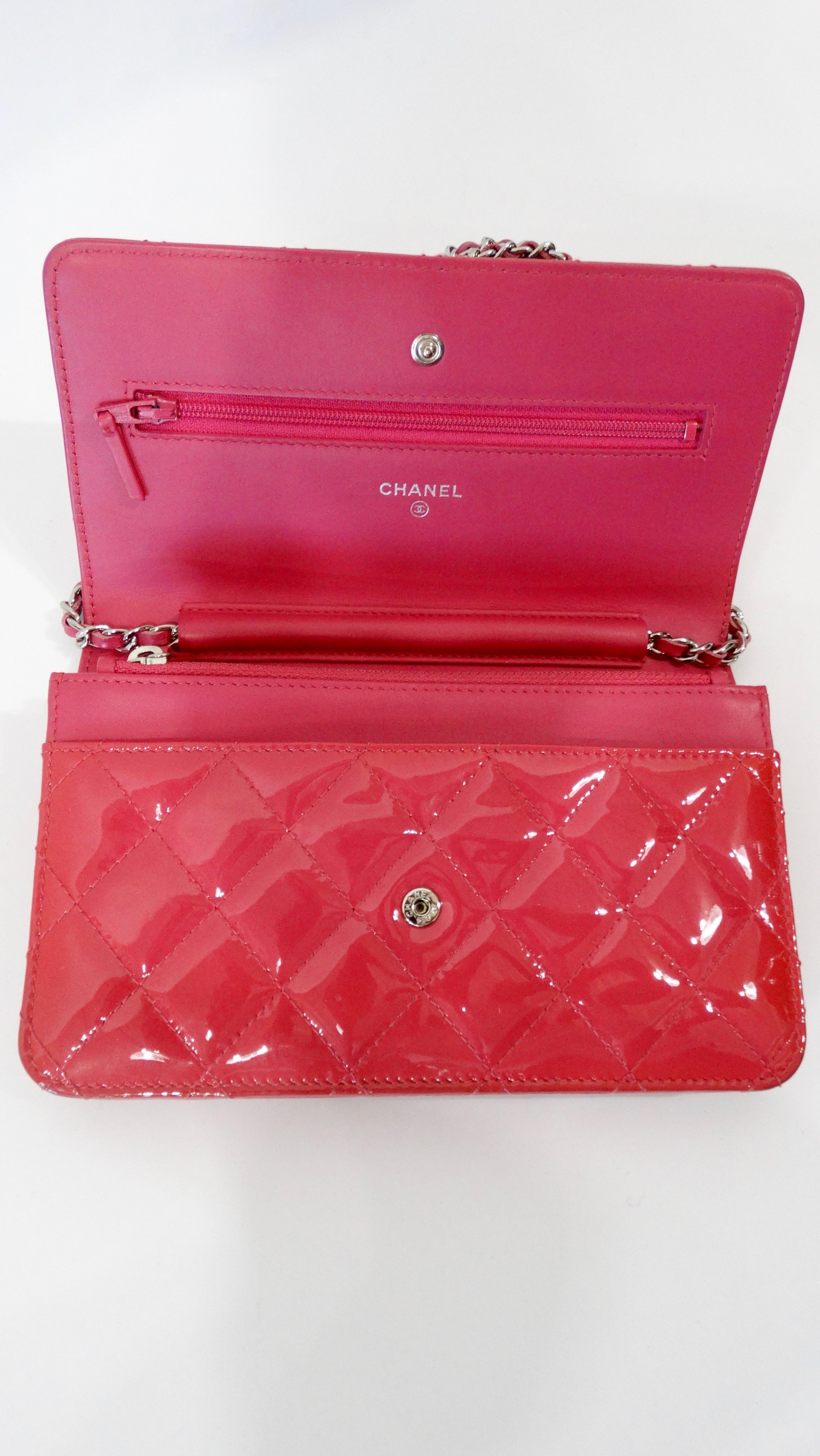 Red Chanel 2014 Quilted Patent Leather Wallet Crossbody Bag 