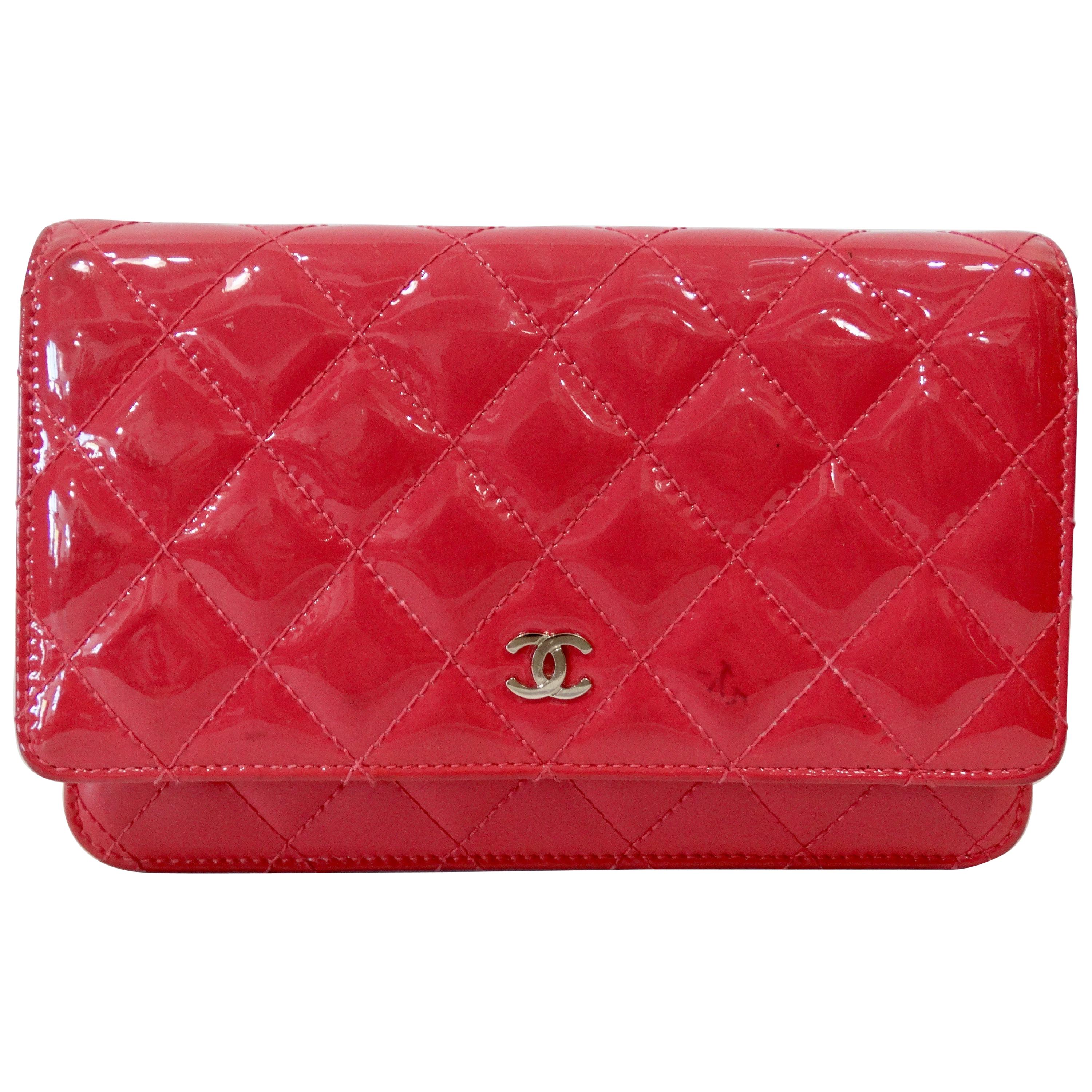 Chanel 2014 Quilted Patent Leather Wallet Crossbody Bag 