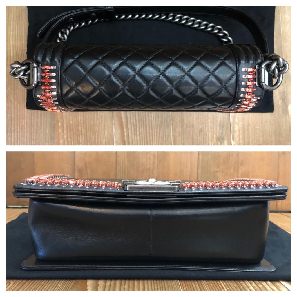 2014 Unused CHANEL Medium Black Lambskin Boy Bag with Red Rhinestones 1
