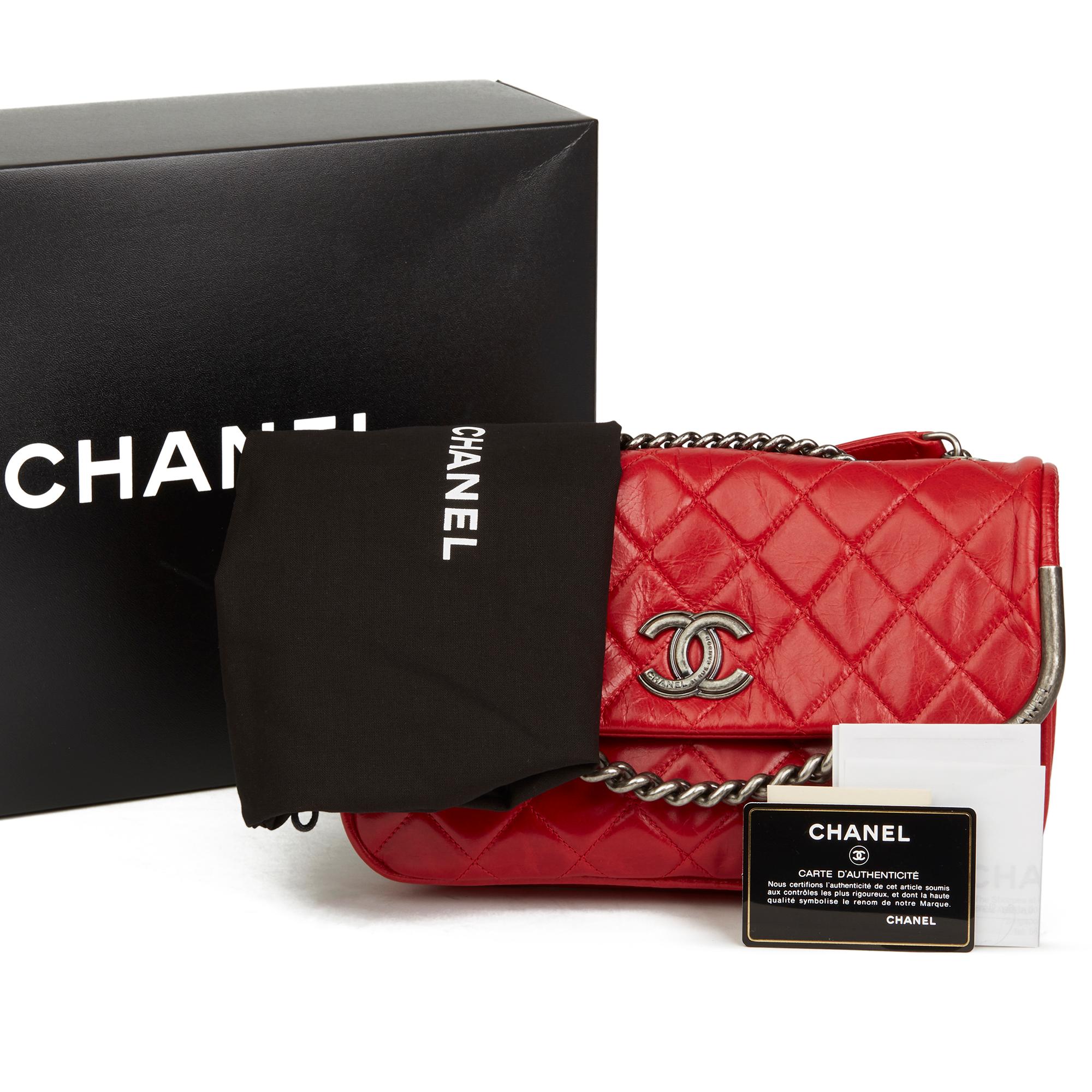 2014 Chanel Red Quilted Aged Calfskin Leather Single Flap Bag 7