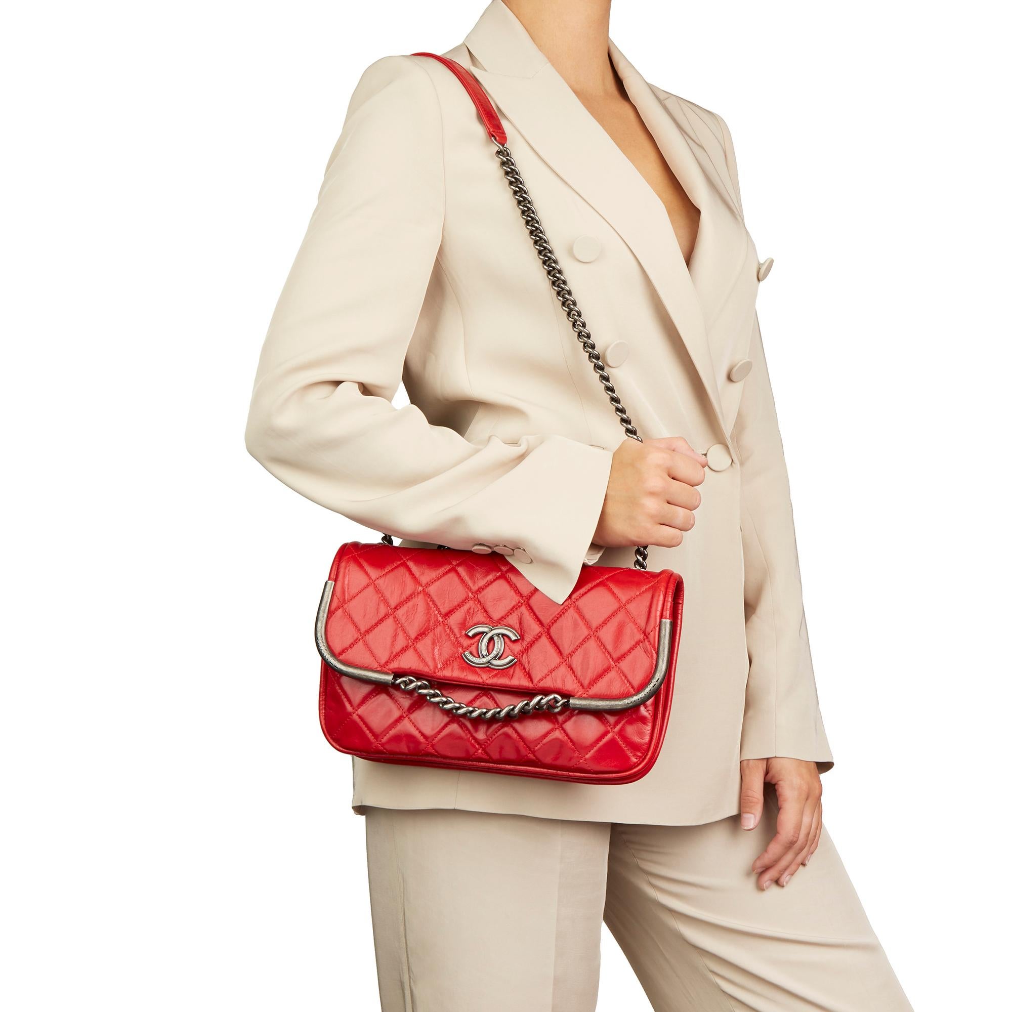 2014 Chanel Red Quilted Aged Calfskin Leather Single Flap Bag 8
