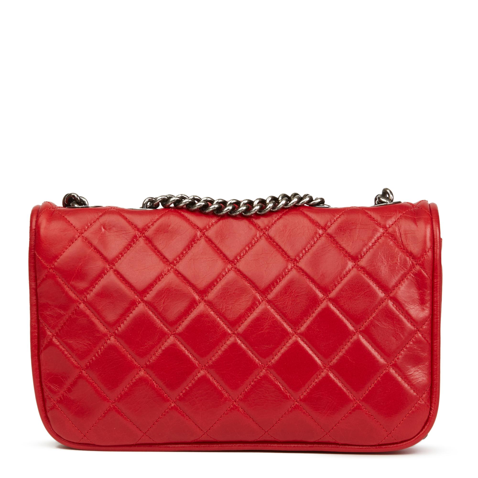 Women's 2014 Chanel Red Quilted Aged Calfskin Leather Single Flap Bag