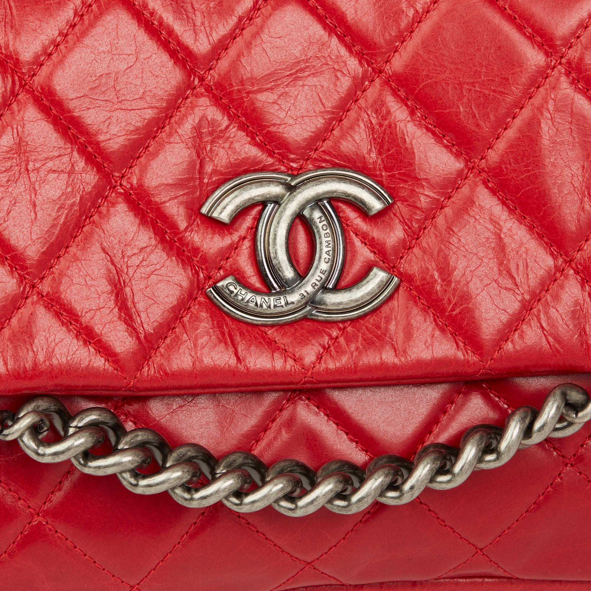 2014 Chanel Red Quilted Aged Calfskin Leather Single Flap Bag 2