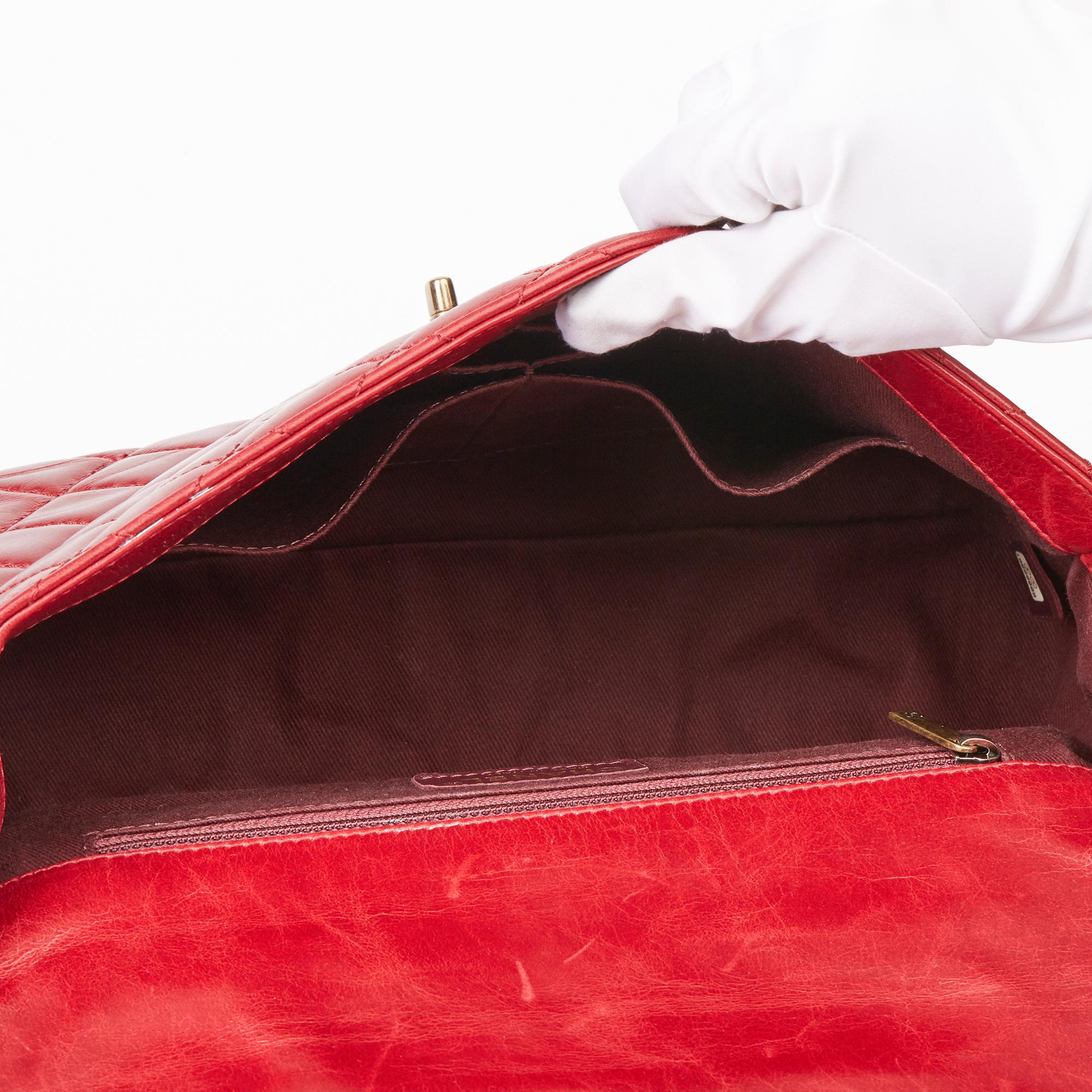 2014 Chanel Red Quilted Glazed Calfskin Leather Medium Castle Rock Flap Bag 3