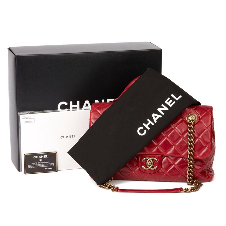 2014 Chanel Red Quilted Glazed Calfskin Leather Medium Castle Rock Flap Bag  at 1stDibs