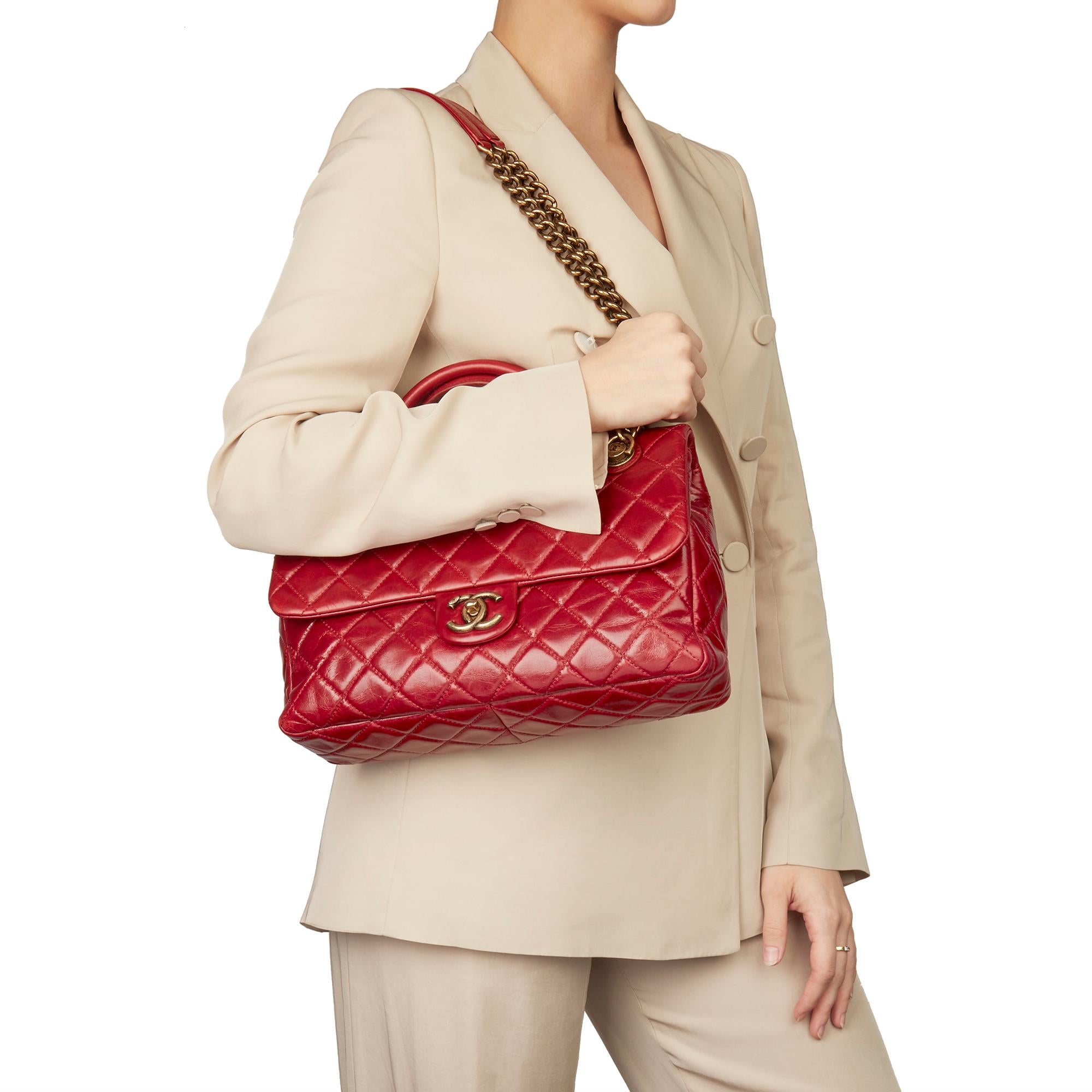 2014 Chanel Red Quilted Glazed Calfskin Leather Medium Castle Rock Flap Bag 5