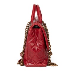 2014 Chanel Red Quilted Glazed Calfskin Leather Medium Castle Rock Flap Bag
