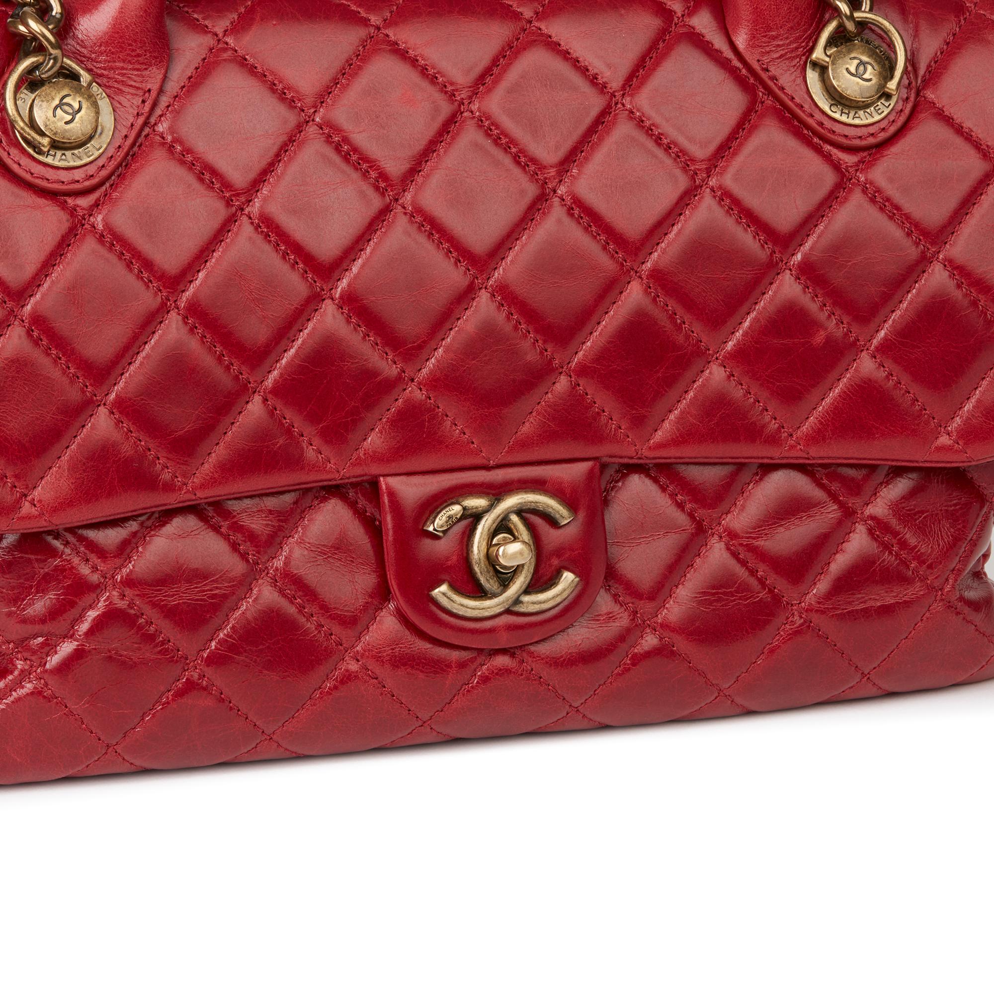 2014 Chanel Red Quilted Glazed Calfskin Leather Medium Castle Rock Flap Bag In Excellent Condition In Bishop's Stortford, Hertfordshire