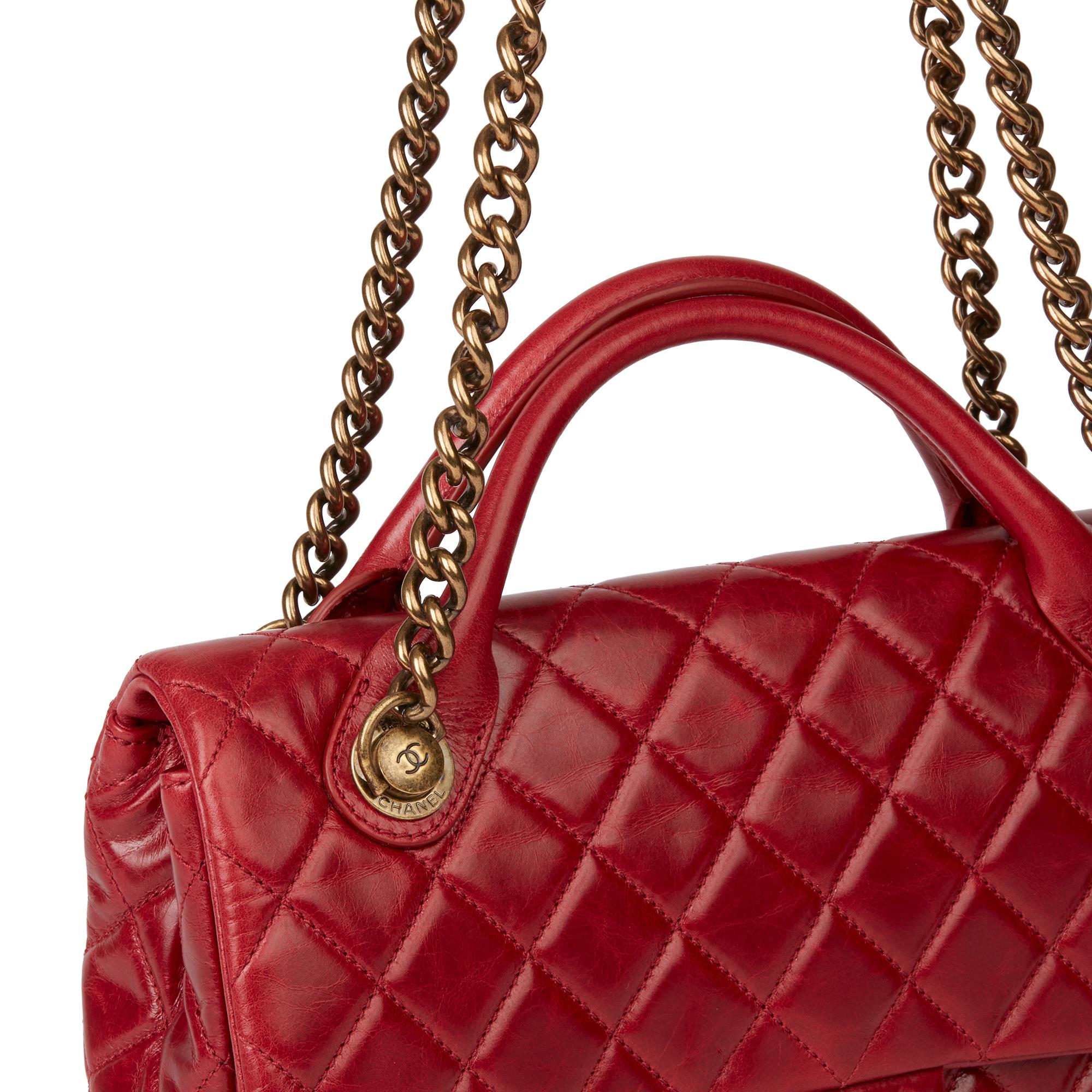 Women's 2014 Chanel Red Quilted Glazed Calfskin Leather Medium Castle Rock Flap Bag