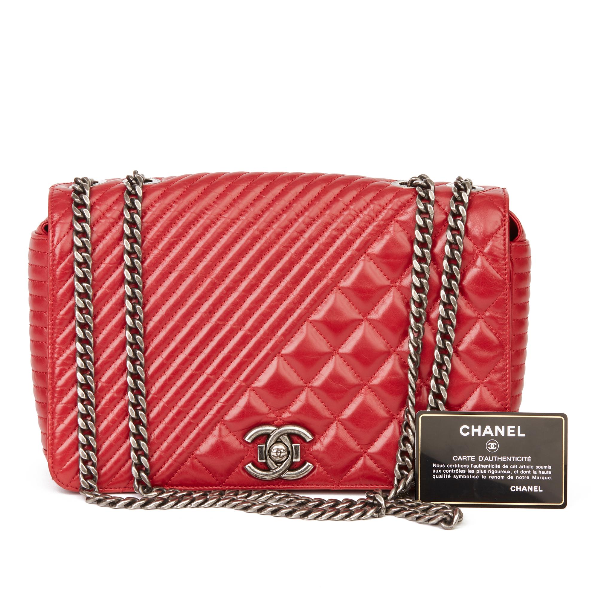 2014 Chanel Red Quilted Glazed Calfskin Leather Medium Coco Boy Flap Bag  7