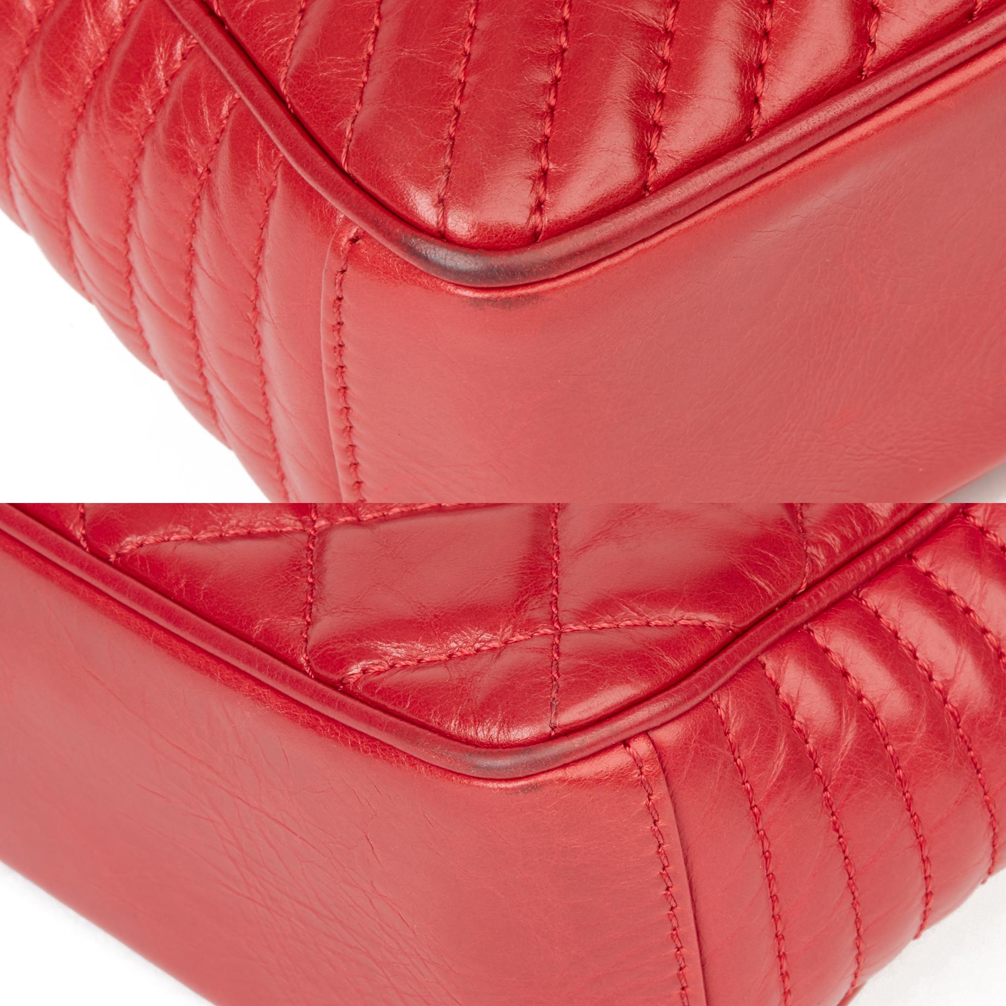 2014 Chanel Red Quilted Glazed Calfskin Leather Medium Coco Boy Flap Bag  8