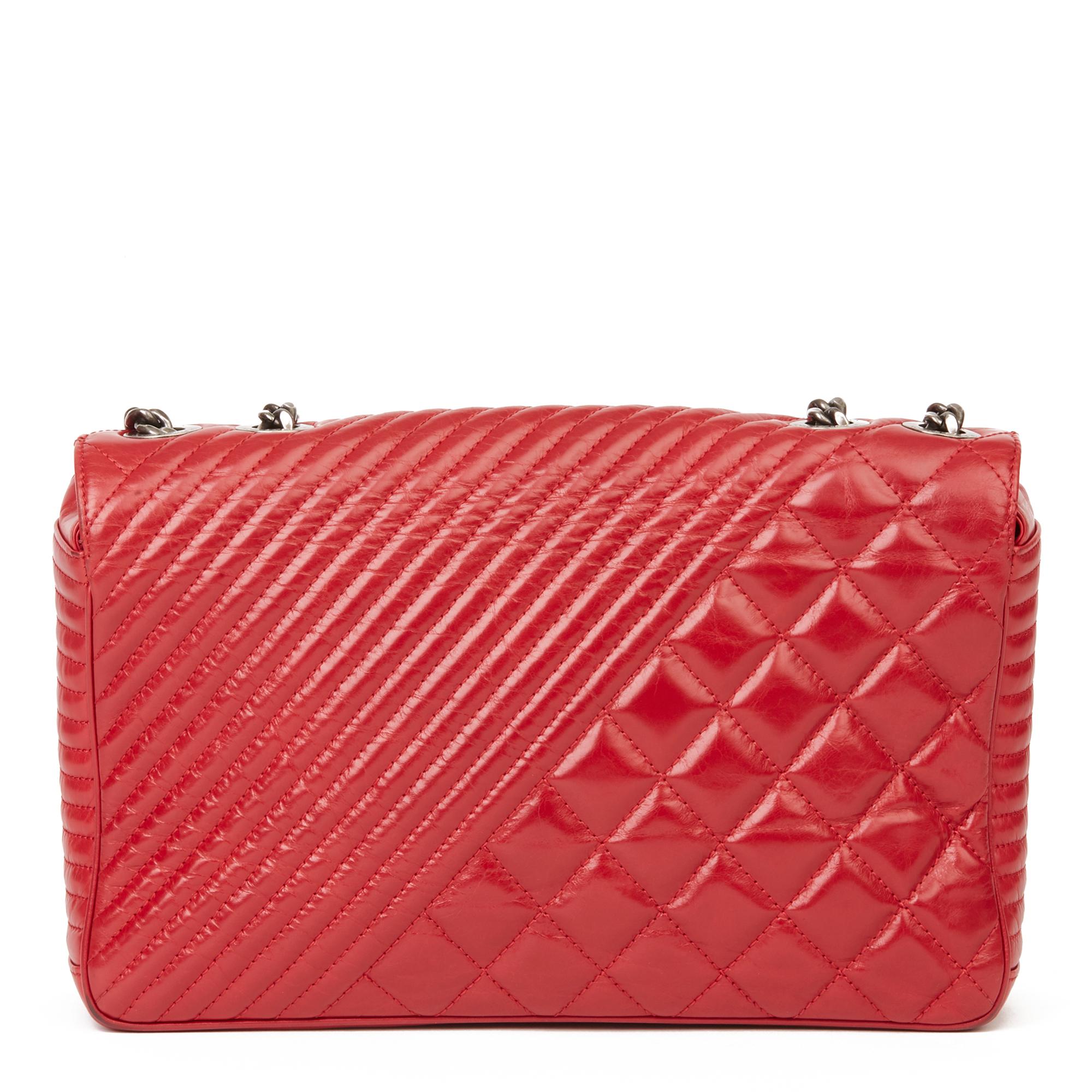 Women's 2014 Chanel Red Quilted Glazed Calfskin Leather Medium Coco Boy Flap Bag 